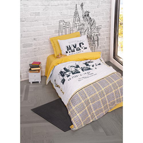 Cotton Box Genç Odası Tek Kişilik Lastikli Çarşaflı Nevresim Takımı Worldwide Hardal