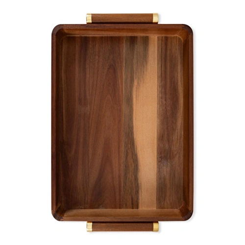 The Mia Natura Akasya Metal Kulplu Tepsi Gold 47x30x6 Cm