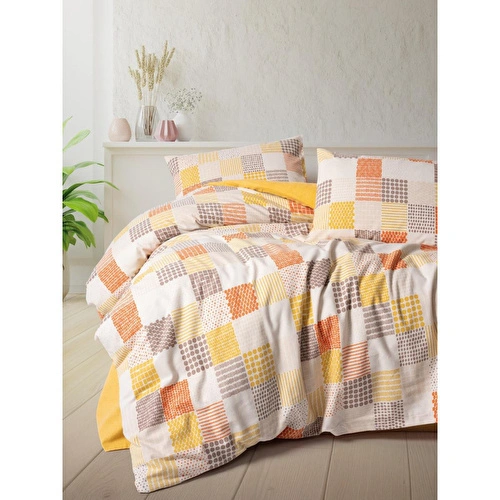 Cotton Box Flanel Çift Kişilik Nevresim Takımı Palm Hardal