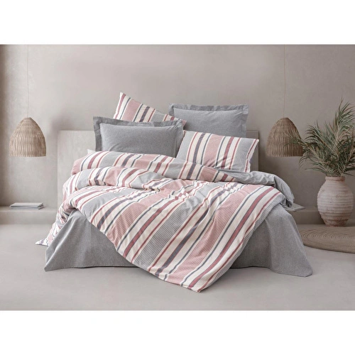 Cotton Box Natureforce İpliği Boyalı Çift Kişilik Nevresim Takımı Duo Mavi