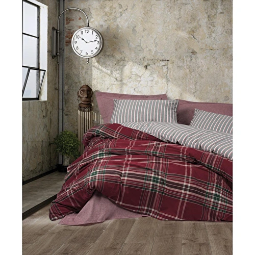 Cotton Box Natureforce Çift Kişilik Nevresim Takımı Pledd Bordo
