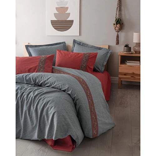 Cotton Box Folk Art Çift Kişilik Nevresim Takımı Felina Bordo