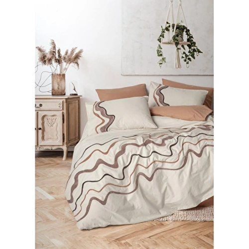 Cotton Box Puff Nakışlı Çift Kişilik Nevresim Takımı Molende Karamel