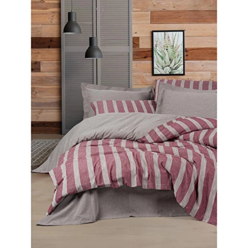 Cotton Box Ribbed Çift Kişilik Nevresim Takımı Bande Bordo