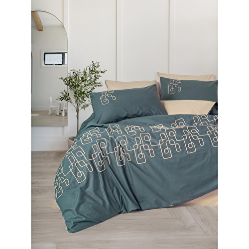 Cotton Box Nakışlı Ranforce Çift Kişilik Nevresim Takımı Kerja Bej