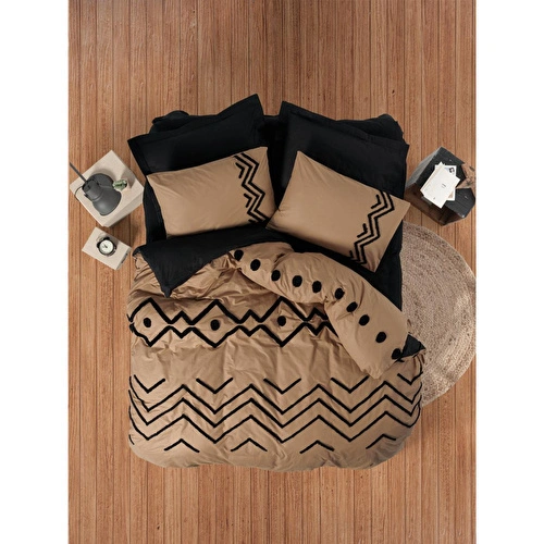 Cotton Box Puff Nakışlı Çift Kişilik Nevresim Takımı Elio Bakır-siyah