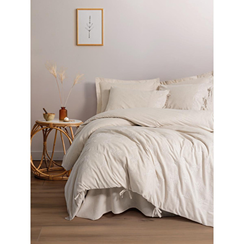 Cotton Box Cotton Keten Çift Kişilik Nevresim Takımı Esmira Bej