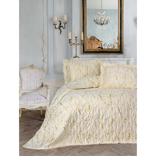 Cotton Box Smart Tek Kişilik Yatak Örtüsü Kadife Varaklı Destello Krem