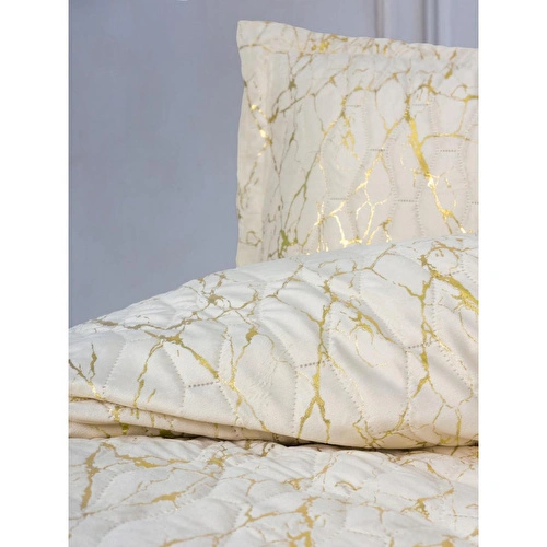 Cotton Box Smart Çift Kişilik Yatak Örtüsü Kadife Varaklı Destello Krem