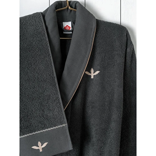 Cotton Box Folk Art Aile Bornoz Seti Yamka Bej-antrasit