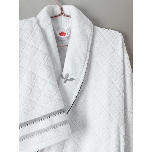 Cotton Box Masculine Aile Bornoz Seti Carlos Beyaz-antrasit