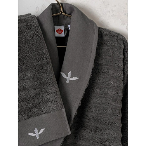 Cotton Box Seta Aile Bornoz Seti Genny Beyaz-antrasit