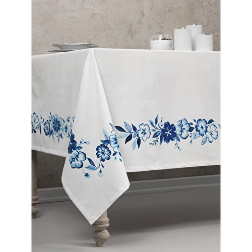 Cotton Box Pano Baskılı Masa Örtüsü Violet Mavi 170x170