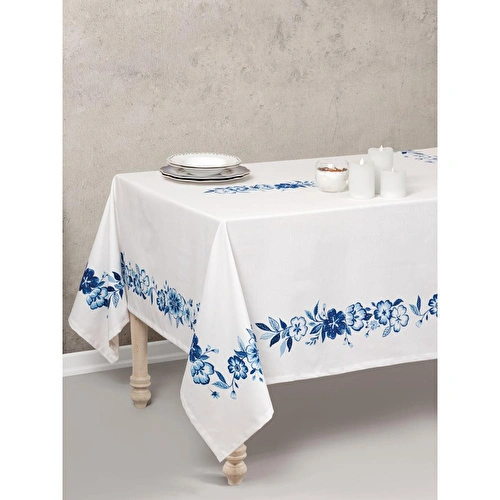 Cotton Box Pano Baskılı Masa Örtüsü Violet Mavi 170x170