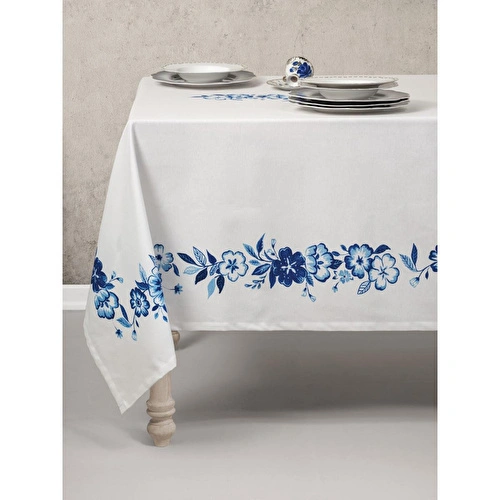 Cotton Box Pano Baskılı Masa Örtüsü Violet Mavi 170x170