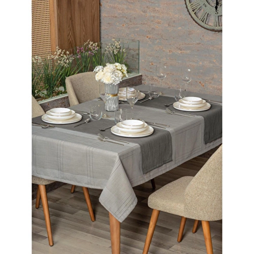 Cotton Box Antique Masa Örtüsü Seti Jasmine Gri 155x220