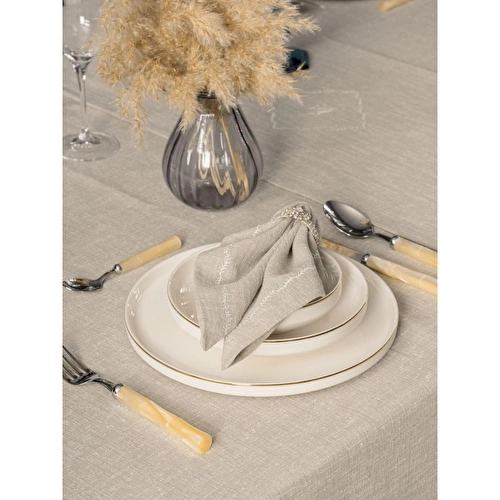 Cotton Box Keten Masa Örtüsü Takımı Pera Toprak 175x240