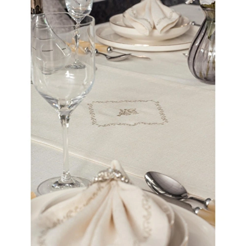 Cotton Box Keten Masa Örtüsü Takımı Pera Ekru 175x240