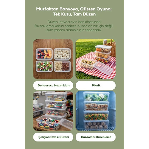 Vienev 4'lü 2 Lt Sabit Kapaklı Şeffaf Saklama Kabı Seti - Dikdörtgen Bakliyat Erzak Düzenleyici Kutu