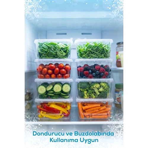 Vienev 8'li 2 Lt Sabit Kapaklı Şeffaf Saklama Kabı Seti - Dikdörtgen Bakliyat Erzak Düzenleyici Kutu