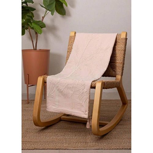 The Mia Throw Koltuk Şalı Püsküllü Pudra 170x130