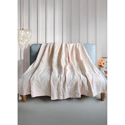 The Mia Throw Koltuk Şalı Püsküllü Pudra 170x130 The Mia Throw Koltuk Şalı Püsküllü Pudra 170x130