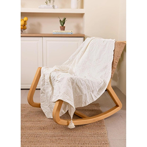 The Mia Throw Koltuk Şalı Püsküllü Krem 170x130