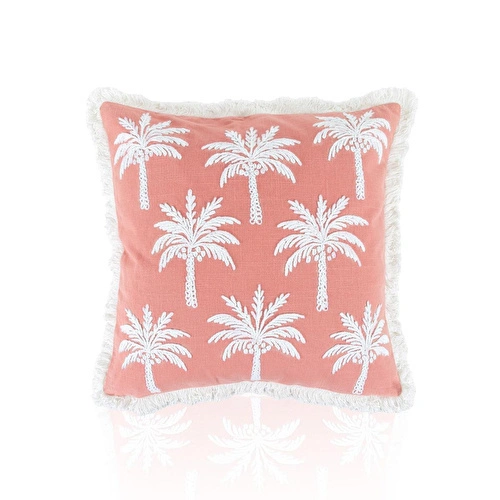 The Mia Tropikal Palmiye Desenli Kırlent Somon 45 X 45 Cm