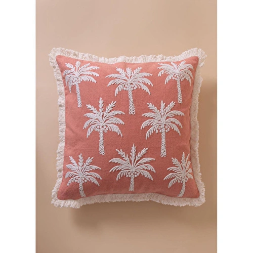 The Mia Tropikal Palmiye Desenli Kırlent Somon 45 X 45 Cm