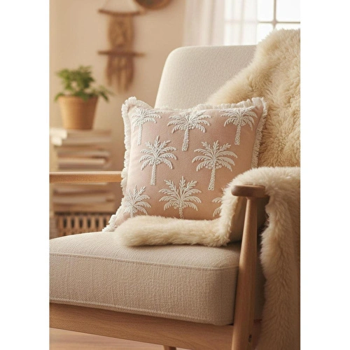 The Mia Tropikal Palmiye Desenli Kırlent Pudra 45 X 45 Cm