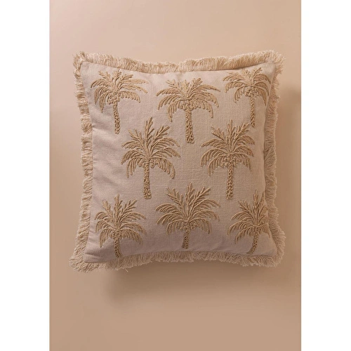 The Mia Tropikal Palmiye Desenli Kırlent Bej 45 X 45 Cm