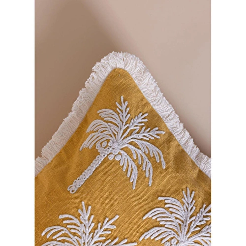 The Mia Tropikal Palmiye Desenli Kırlent Hardal 45 X 45 Cm