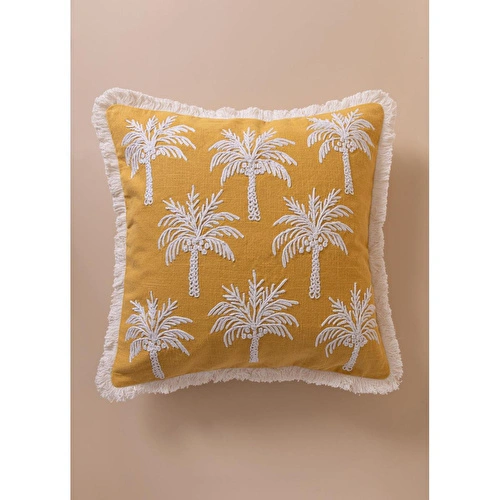 The Mia Tropikal Palmiye Desenli Kırlent Hardal 45 X 45 Cm