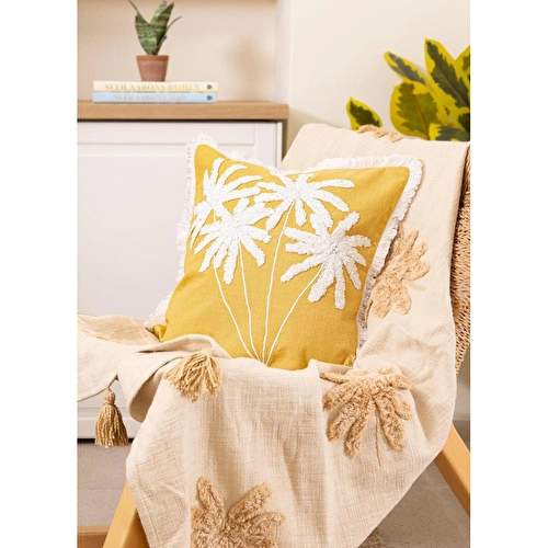 The Mia Bohem Palmiye Desenli Kırlent Hardal 45 X 45 Cm