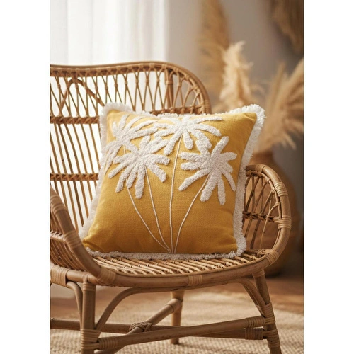 The Mia Bohem Palmiye Desenli Kırlent Hardal 45 X 45 Cm