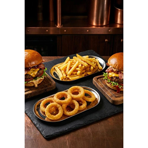 Vienev 2’li Büyük Boy Gümüş Renk Oval Kayık Tabak Seti - Sunum Ve Çerezlik Tabağı