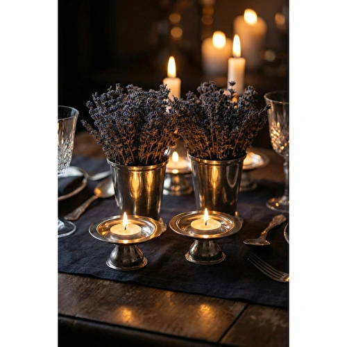 Vienev 4'lü Gümüş Renk Kahve Yanı Sunum Seti - 2x(ayaklı Lokumluk, Mini Gül Kovası) - Çeyizlik İkramlık