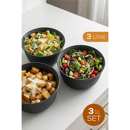 Vienev 3'lü 3 Litre Plastik Karıştırma Ve Saklama Kase Seti Antrasit