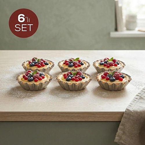 Vienev Küçük Boy 6'lı Metal Tırtıklı Tartolet Ve Porsiyonluk Kek Kalıbı Seti