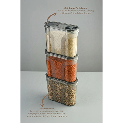Vienev 3'lü Çift Kapaklı Erzak Saklama Kabı Seti 2150 Ml Antrasit Vienev 3'lü Çift Kapaklı Erzak Saklama Kabı Seti 2150 Ml Antrasit