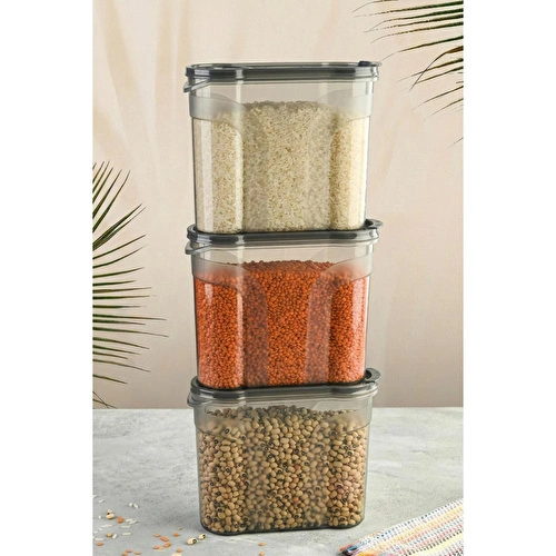 Vienev 3'lü Çift Kapaklı Erzak Saklama Kabı Seti 2150 Ml Antrasit Vienev 3'lü Çift Kapaklı Erzak Saklama Kabı Seti 2150 Ml Antrasit