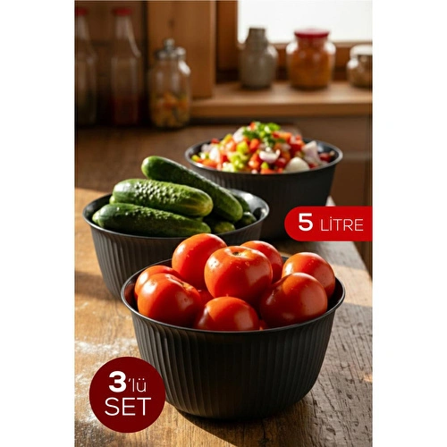 Vienev 3'lü 5 Litre Plastik Karıştırma Ve Saklama Kase Seti Antrasit