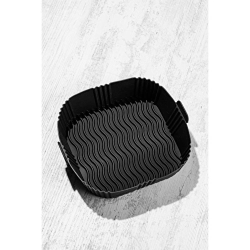 Vienev Kare Silikon Pişirme Kalıbı Hava Fritözü Kalıbı Airfryer Aksesuar Tüm Fritözlere Uyumlu Siyah