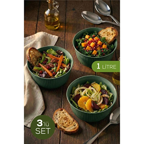 Vienev 3'lü 1 Litre Plastik Karıştırma Ve Saklama Kase Seti Yeşil