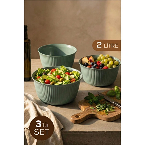 Vienev 3'lü 2 Litre Plastik Karıştırma Ve Saklama Kase Seti Yeşil