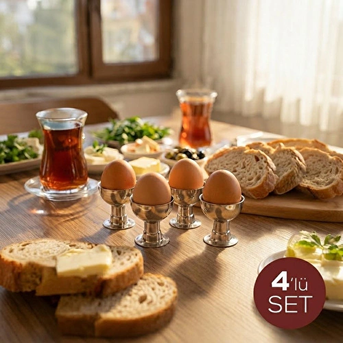Vienev 4'lü Metal Yumurtalık Seti Şık Kahvaltı Sunumu - Yumurta Kabı