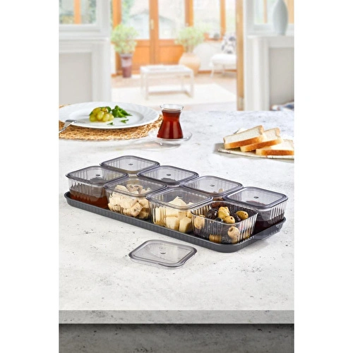 Vienev 8 Bölmeli Kare Kahvaltılık Saklama Kabı Seti