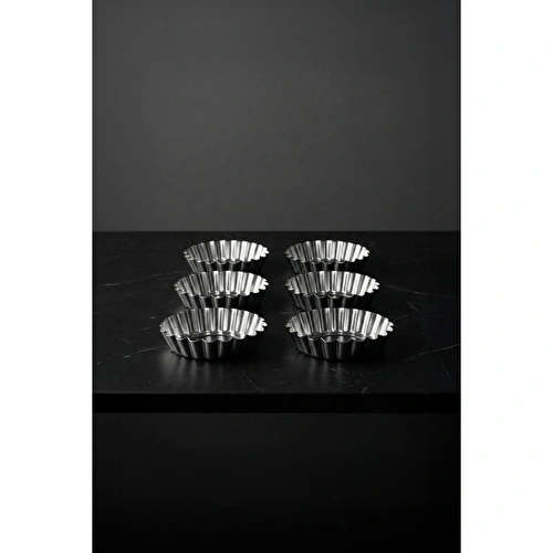 Vienev Geniş Tabanlı 6'lı Mini Boy Metal Tırtıklı Tartolet Ve Porsiyonluk Kek Kalıbı Seti