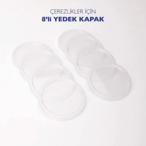 Emaylab 8’li Yedek Mika Kapaklar - Emaye Çerezlik, Kahvaltılık, Reçellik, Zeytinlik Ve Sunumluklar Için 8cm