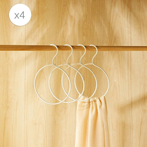 Ocean Home Textile 4'lü Halka Ekru Renk Kumaş Kaplı Metal Aksesuar Askısı 24.5 X 16 X 0.5 Cm